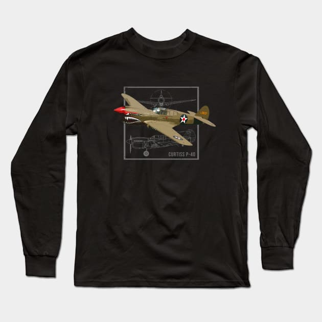 Curtiss P-40 Warhawk | WW2 Fighter Plane Long Sleeve T-Shirt by Jose Luiz Filho